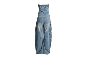 The New Chic Street Style Topless Waist Slimming Hottie Multi-pocket Denim Overalls Jumpsuit
