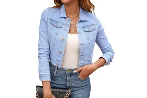 Modern Women's Quilted Knitted Denim Jacket-Trendy Blue Casual Outerwear Viscose Breathable Eco-Friendly for Daily Fashion
