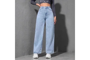 Women's Loose Straight Denim Jeans for Spring Summer Breathable Vintage Washed Mid Waist Casual Style Versatile Washable Solid