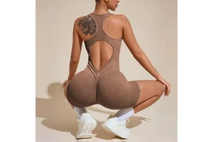 Women's Sports Jumpsuit One-piece Waist Control Hip Lift Yoga Seamless Full Length Sand Washed High Elasticity Tummy Control