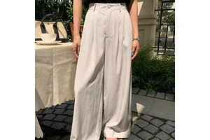Women's High Waist Pleated Wide Leg Pants 68% Rayon 32% Nylon High Quality Comfort Fit Trousers