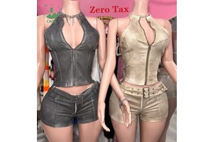 Hot Denim 2 Piece Sets Womens Clothes Casual Sleeveless Zipper Top and Shorts Suit Streetwear Jeans Two Piece Short Set for Lady