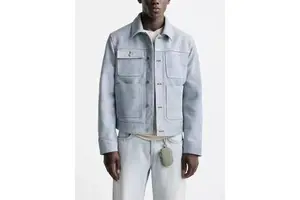Custom Men's Winter New Style Windproof Faux Denim Jacket Washed High Street Style 4 Pockets Front Logo Turn-down Collar Single