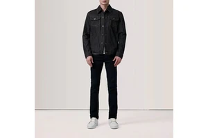 Men's Black Raw Selvedge Denim Jacket Yellow Contrast Stitching Button Up Trucker Style Jean Jacket OEM Wholesale