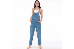 Women's Vintage Relaxed Fit Denim Work Overalls Classic Blue Jeans Bib Straight Pants With Wide Leg Fashionable Summer Jumpsuit