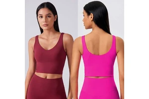 FANCO Classic Sports Tank Tops Women V Neck Sleeveless Athletic Shirt Tank Lulu Slim Fit U Back Gym Padded Crop Top Yoga Bra