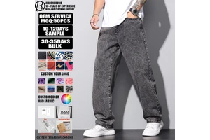 Wholesale Men's Washed Black Jeans Straight Leg Denim Pants Factory Price Baggy High Street Urban Grey Trousers Gear