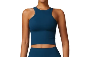 Custom Women Solid Color Seamless Yoga Top Round Neck Tight Backless Sports Yoga Top