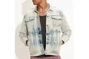 OEM Design Regular Fit High Street Men's Denim Jacket Customized Patch Printed Embroidered Old Denim Coat & Jacket