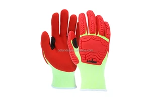 Breathable 13G HPPE Shell Cut Resistance Gloves High Visibility Red TPR Foam Nitrile Coated Impact Gloves