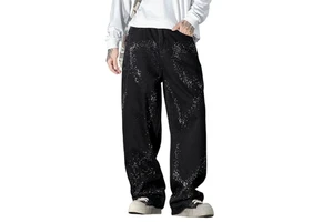 Vintage Hip Hop Plus Size Men's CargoJeans Dark Casual Loose Fit Mid Waist Winter Streetwear Stonewashed Customized High Quality