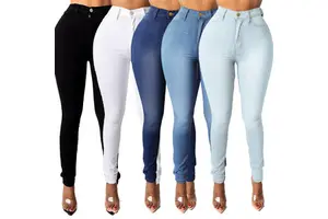 2024 OEM Wholesale Custom Women's Elastic Stretch Jeans High Waist Solid Color Cotton Trousers Casual Skinny Denim Pants
