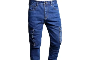 Men's High-Quality Blue Denim Jeans Regular Fit Mid-Weight Straight Leg Multi-Pocket Design Side Pockets Plus Size Cotton Blend