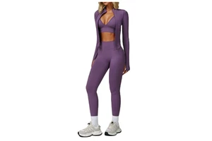 Cross-Border Plus Size Women's Seamless Tight Yoga Jumpsuit Crew Neck Waist Slimming Quick-Drying Full Length Solid Sports
