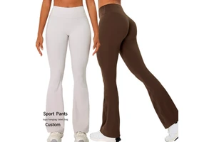 Wholesale Flare Yoga Pants Custom Logo Women High Waist Scrunch Butt Sports Pants Quick Dry Breathable Wide Leg Gym Pants