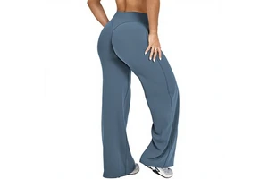 Women's High-Waist Elastic Seamless Solid Yoga Scrunch Bum Pants Casual Trousers Stretch Flare Legging Polyester/Nylon Anti-UV