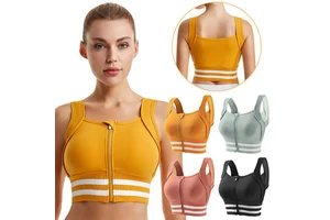 Women's Small Bust Seamless Zip Front Shockproof Breathable Sports Bra Wirefree Push up Yoga Tank Top with High Impact Support