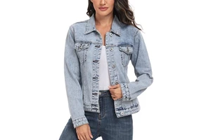 Premium Women's Denim Jean Jacket Women Casual Fall Jacket Denim Button up Coat Denim Jacket for Ladies