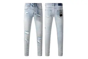 Custom Slim Fit Hole Ripped Distressed Jeans Mens Denim Apparel High Quality Streetwear Factory Clothing Manufacturing Supply