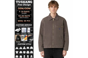 TUSHANG Custom Logo Men's Retro Denim Winter Casual Jacket Canvas Truck Driver Comfortable Work Jacket