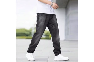 Men's Fashion Straight Jeans Elastic Slim Fit Trendy Denim Pants with Print Pattern Loose High Street Cargo Trousers for Boys