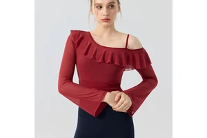Yoga top Pilates training ruffled yoga outfit with bra pads, one-piece cup cross-shoulder sports top