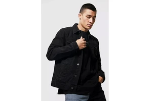 New Fashion Dot Washed 100% Cotton Casual Black Men's Denim Jeans Jacket Stand Collar Eco-Friendly Embroidered Reversible
