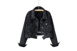 Hot Sale Custom Blue Black Frayed Detailing Cropped Hem Washed Women Denim Jean Jacket for Ladies