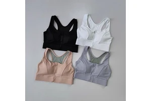 Women's Yoga Solid Zippered Sports Bra High-Shock-Resistant Firm Cups Non-adjusted Straps Fitness Bra