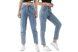 Washed Women's Light Color's Jeans Fabric Women Stretch Jeans Straight High Waist Slim Casual Pants All Sizes Best Quality