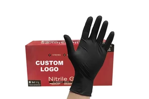 High Quality Tattoo Full Textured Disposable Nitrile Gloves Powder Free 5mil 6mil Heavy Duty Thick 6mil Black Nitrile Gloves