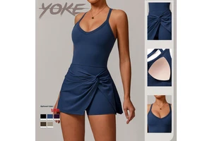 Yoke One Piece Tennis Dress Recycled Polyester Jumpsuit Gym Fitness Pilates Training Shape Exercise Sport Women Yoga Dress