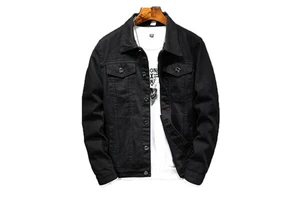 Custom logo Plus Size Plain Black Heavy Cotton Boys Trucker Denim Jacket Coat Casual Men's Denim Jackets