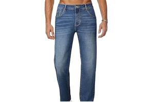 RABUSH SPORTS Men's Large Size Oxford Denim Boxing Jeans Casual Breathable Button Fly Solid Blue Color Mid Waist 240g Pants