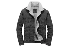 Custom Men's Spring Denim Jacket European Fit Thick Warm Outerwear Waterproof Breathable Vintage Style Front Light Blue Black