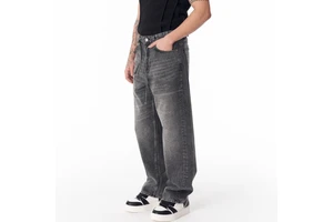 Men's Wide Leg Distressed Denim Jeans High Waist Loose Fit Casual Plus Size Cotton Pants Button Fly Solid Color Washed Style