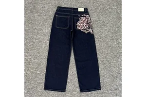 Wholesale Heavyweight Embroidered Floral Pattern Men's Denim Pants Fashion High Street Trousers Baggy DERSCHUTZE Jeans for Men