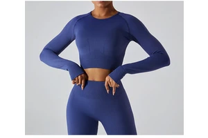 High Quality Women's Seamless Yoga Set Spandex Workout Tops with Solid Pattern Front Logo for Fitness Sports and Gym Clothing