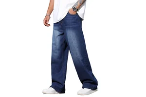 Men's Plus Size 100% Cotton Denim Pants Streetwear High Waist Custom Loose Fit Men Denim Pants For Adults
