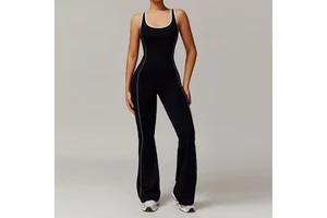 Women Black Sporty Jumpsuit with Side Trim Detailing and Flared Legs