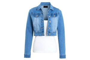 Factory Direct Sales Solid Blue Color Denim Women's Jackets Breathable Cotton Eco-Friendly Turn Neck Cropped Style Ladies
