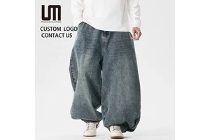 2026 Spring Men's Streetwear Denim Pants - Baggy Jeans for Y2K Punk Fashion, Casual High Waist Wide Leg Trousers