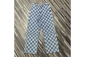 Custom Vintage Streetwear Men's Plaid Denim Wide Leg Trousers OEM/ODM Available