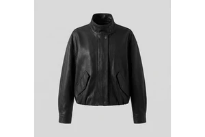 Women's Solid Oversized Stand Collar Washed PU Leather Blouson Jacket Single Breasted Closure Zipper Short Coat Spring Autumn