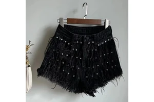 2025 Stylish Distressed Women's Shorts Customize Stone Printed Denim Shorts Summer Washed Jeans Shorts for Women