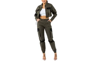 Fashionable Sexy Cargo Style Jacket and Jeans 2 Pieces Set On-trend Denim Cotton Women Latest Clothing 2026