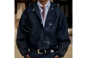 Customized Boxy Distressed Buttons Raw Vintage Japanese Selvedge Hombre Fireman Clasp Hooded Jean Denim Men Retro Jackets