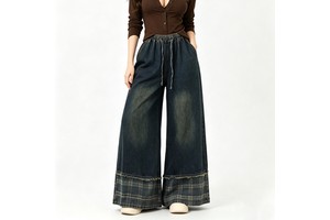 OEM/ODM Women High Waist Drawstring Wide Leg Jeans Designer Clothes Baggy Loose Denim Trousers Pockets Wholesale Casual