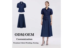Two Piece Set of Denim Shirt and Denim Skirt Women's Denim Suit Washable and Suitable Simple Casual Summer Washable Denim Suit