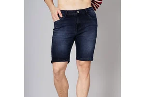 Classic Dark Blue Wash Casual Summer Lifestyle Men Denim Shorts Modern Slim Cut Street Style Inspired Men Denim Shorts